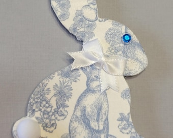 Blue and White Toile Easter Bunny Magnet, Handmade Spring Bunny Decor, Shabby Chic Bunny Magnet, Farmhouse Easter Decor, Fridge Magnet Gift