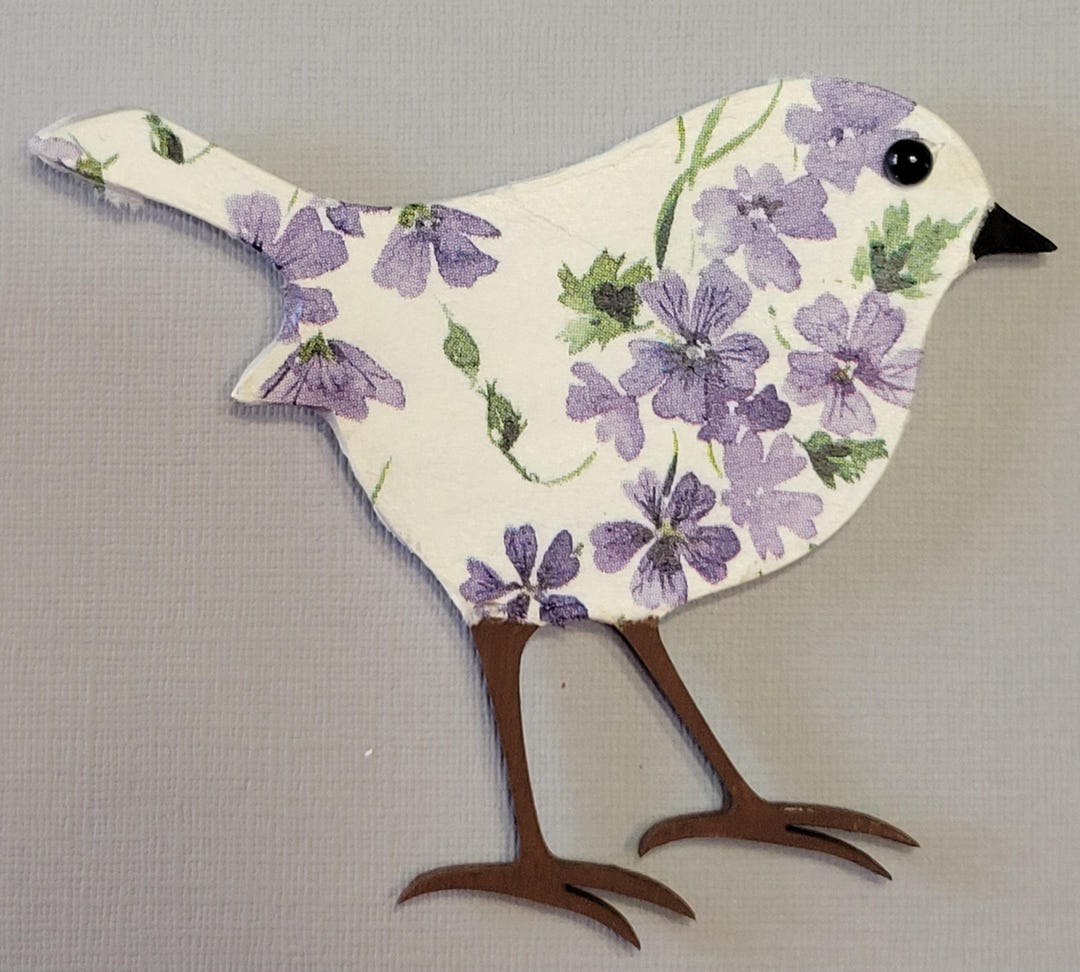 Robin Magnet Shabby Chic Robin Bird Magnet, Violet Flowered Bird Magnet, Handmade ...