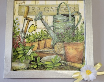 Herb Garden Decor, Gardening Wall Art, Spring Summer Gsrden Sign, Rustic Picket Fence Decor, Watering Can Art, Gardener Gift, Shelf Sitter