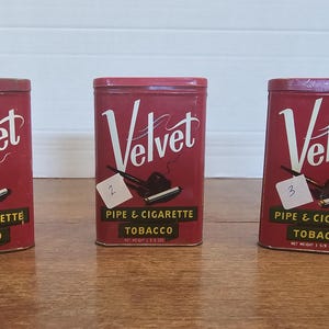 Vintage Velvet Pipe and Cigarette Tobacco Tin - 1 5/8 oz Red Collectible Tin