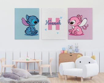 Personalized Nursery Wall Art / Prints for Kids'Rooms/Nurseries and Playrooms/Stich/Angel/ Letter Inicial
