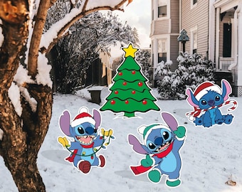 Garden decoration/christmas decoration / Stitch Characters with Candy Canes, Christmas Lights, and Tree - Holiday Lawn Decor Inspired