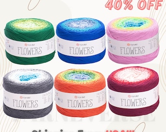 YARNART FLOWERS - Multicolor Knitting Yarn, Cake Yarn, Summer Yarn, Shawl Yarn, Dress Yarn, Fingering Yarn, 55% Cotton, 8.80 Oz, 1093.60 Yds