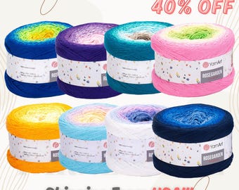 YARNART ROSEGARDEN - Multicolor Knitting Yarn, Cake Yarn, Summer Yarn, Shawl Yarn, Dress Yarn, Fingering, 100% Cotton, 8.80 Oz, 1093.60 Yds