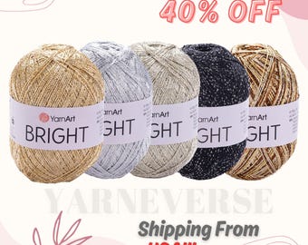 YARNART BRIGHT - Glittery Knitting Yarn, 80% Polyamide, Crochet Yarn, Lace Yarn, Dress Yarn, Sparkly Yarn, Metallic Yarn, 3.18 Oz, 371 Yds