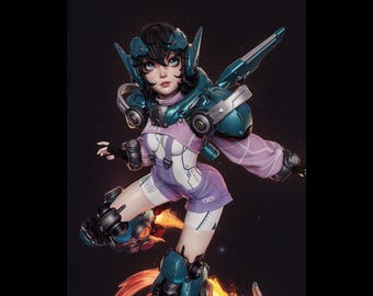 Mecha Girl Statue - Planet-X Cyberpunk Figurine | Maximum Detailed 16k Resin Printed Figure