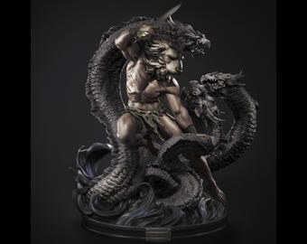 Hercules and Hydra Statue | Maximum Detailed 16k Resin Printed Figure