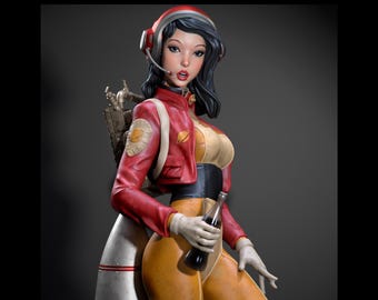 Atomic Age Pinup Statue - 1950s Retro Futuristic Girl Figure | Maximum Detailed 16k Resin Printed Figure