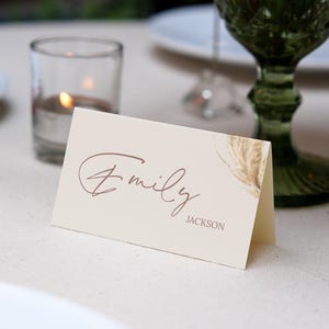 Boho Pampas Wedding Place Card Template - Pampas, Boho, Wedding Invitation, Download, Editable Invitation, Pastel, Soft Colors