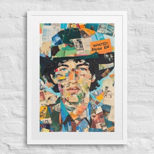 Stampa vintage incorniciata "PATCHWORK COWBOY", collage d'epoca, stampa "Billy the Kid Wanted", opera d'arte con tecnica mista, stile Derek Gores, vecchio West