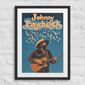 Impresión enmarcada de concierto de JOHNNY PAYCHECK, póster de concierto vintage, arte de música country, amante de la música retro, arte de vaqueros, impresión del viejo oeste, arte del viejo oeste