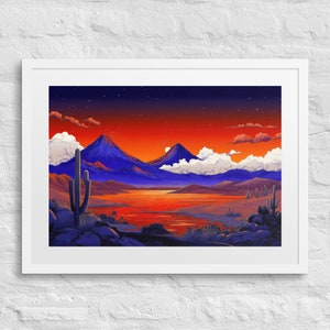 PAINTED PEAKS Gerahmter Südwesten Druck, Ukiyo-e Wüstensonnenuntergang Druck, Hiroshige Inspiriert, Wüstensonnenuntergangszene, Alte Westlandschaft, Kaktuskunst
