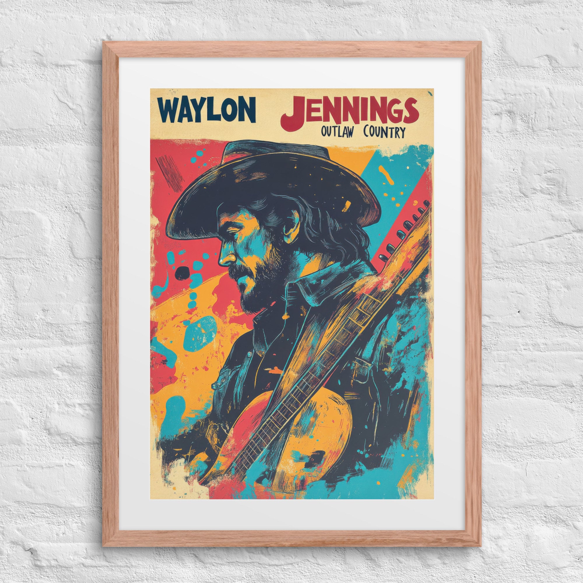 WAYLON JENNINGS Framed Concert Poster, Vintage Outlaw Country Art