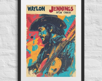 WAYLON JENNINGS Framed Concert Poster, Vintage Outlaw Country Art