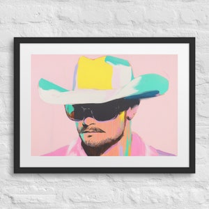 PASTEL PARTNER Poster Western Moderno con Cornice, Arte Western Boho, Decorazione Murale in Stile Sud-Ovest, Arte Cowboy Pastello, Ritratto di Cowboy, Arte con Cappello da Cowboy