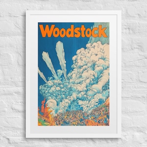 Póster de concierto enmarcado WOODSTOCK HAZE, impresión vintage de Woodstock, impresión de arte de concierto psicodélico, decoración de pared de festival de música de los años 60, amante de la música