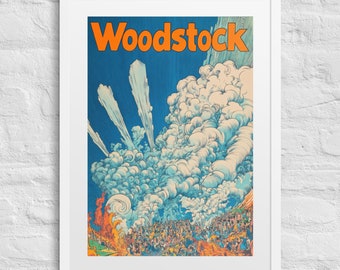Póster enmarcado de concierto de Woodstock Haze, impresión vintage de Woodstock, impresión artística psicodélica de concierto, decoración de pared para festivales de música de los años 60, para amantes de la música.