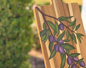 Hand Painted Wood Cutting Board, Cheese Charcuterie Board Kitchen Decoration