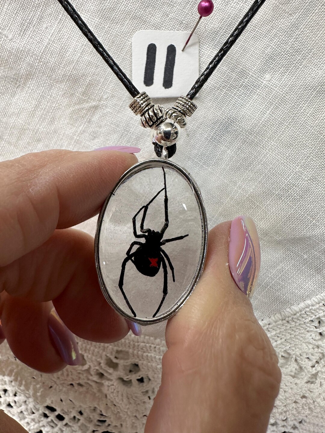 9-12 Genuine Black Widow Spider Necklace: Enhanced Color Resin