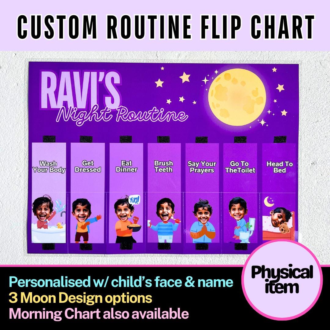 Personalised Bedtime Routine Flip Chart for Kids — Purple - Etsy