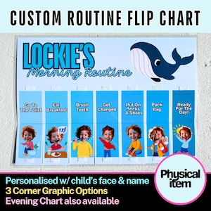 Personalisiertes Morgen-Routine-Flip-Chart für Kinder - Aqua