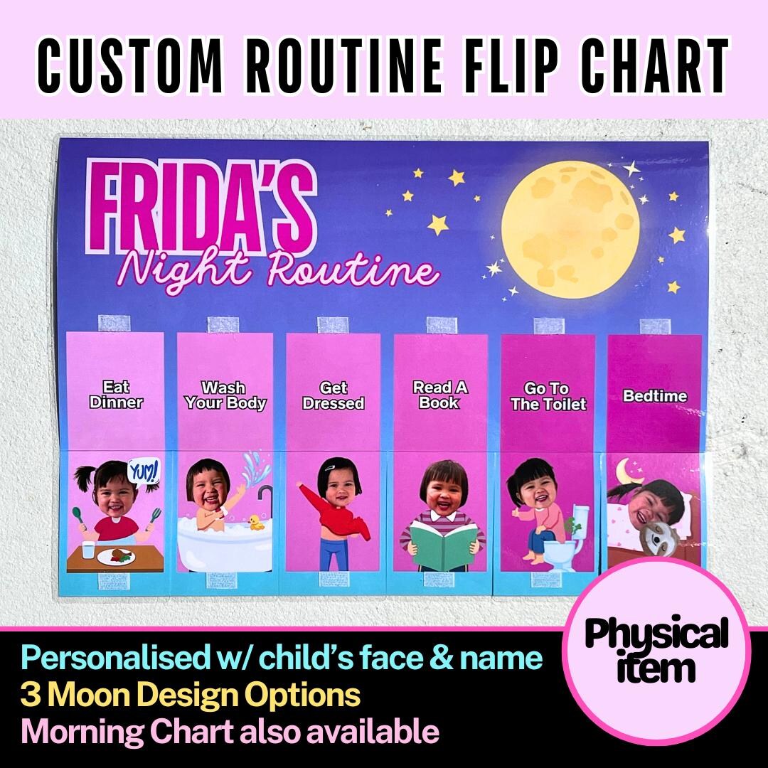 Personalised Bedtime Routine Flip Chart for Kids — Purple Pink Aqua ...