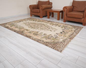 Oushak Rug 5x9,Vintage Turkish Rug,5x9 Area Rug,Faded Oushak Rug,Muted Turkish Rug,Vintage Rug 5x9,Antique Area Rug,Wool Rug,Soft Rug,1661
