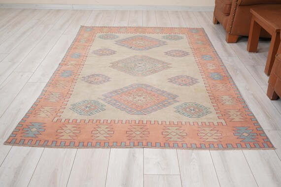 Oushak Rug 5x8,vintage Turkish Rug,5x8 Area Rug,faded Oushak Rug