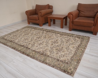 Oushak Teppich 150x250, Vintage Türkischer Teppich, 150x250, Ausgeblichener Oushak Teppich, Vintage Teppich 150x250, Antiker Wollteppich,Weicher Teppich,496