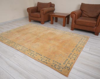 5x8 Rug, Turkish Vintage Rug, Oushak Rug, Neutral Wool Rug, Turkish Rug 5x8, Handmade Wool Rug,Vintage Area Rug,Farmhouse,Faded Rug 5x8,104