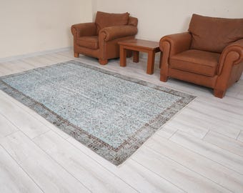 5x8 Rug, Turkish Vintage Rug, Oushak Rug, Neutral Wool Rug, Turkish Rug 5x8, Handmade Wool Rug,Vintage Area Rug,Farmhouse,Faded Rug 5x8,602