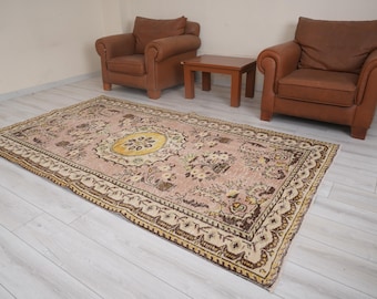 Oushak Teppich 150x250, Vintage Türkischer Teppich, 150x250, Ausgeblichener Oushak Teppich, Vintage Teppich 150x250, Antiker Wollteppich,Weicher Teppich,677