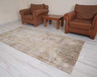 Oushak Rug 4x8,Vintage Turkish Rug,4x8 Area Rug,Faded Oushak Rug,Muted Turkish Rug,Vintage Rug 4x8,Antique Area Rug,Wool Rug,Soft Rug,653