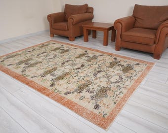 Oushak Teppich 150x250, Vintage Türkischer Teppich, 150x250, Ausgeblichener Oushak Teppich, Vintage Teppich 150x250, Antiker Wollteppich,Weicher Teppich,1666