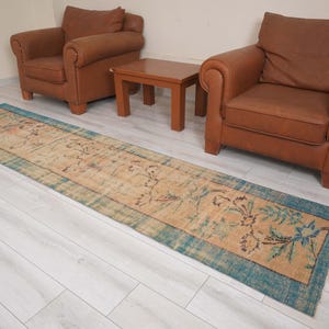 Oushak Runner 2x10,Vintage Runner Rug,Turkish Rug Runner,2x10 Runner Rug,Faded Rug,VintageRug 2x10,Turkish Runner,Muted Rug,Wool Runner,1407