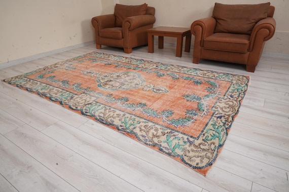 Vintage Turkish Rug, Handmade Oushak Rug, 6x9 Area Rug, Muted Turkish Rug, Anatolian Rug, Area Rug 6x9, Natural Rug, Wool Rug, Soft Rug,654