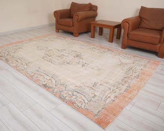 Oushak Rug 6x10,Vintage Turkish Rug,Large Area Rug,Oversize Oushak Rug,Muted Turkish Rug,Vintage Rug 6x10,Antique Rug,Wool Soft Rug,1075