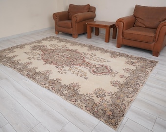 6x10 Vintage Oushak Rug: Muted Turkish Wool Area Rug