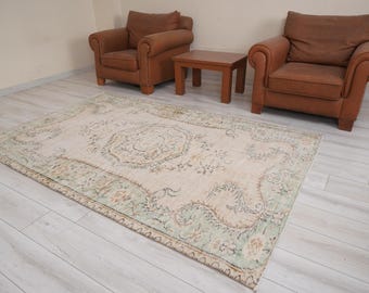 Oushak Rug 5x8,Vintage Turkish Rug,5x8 Area Rug,Faded Oushak Rug,Muted Turkish Rug,Vintage Rug 5x8,Antique Area Rug,Wool Rug,Soft Rug,377