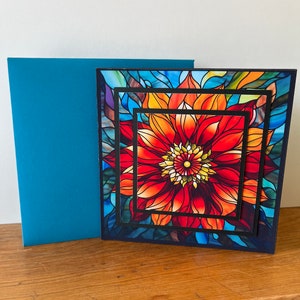 Tarjetas para toda ocasión: flores únicas hechas a mano con apariencia de vitral, interior en blanco, girasol, flor tropical, dalia. ENVÍO GRATIS