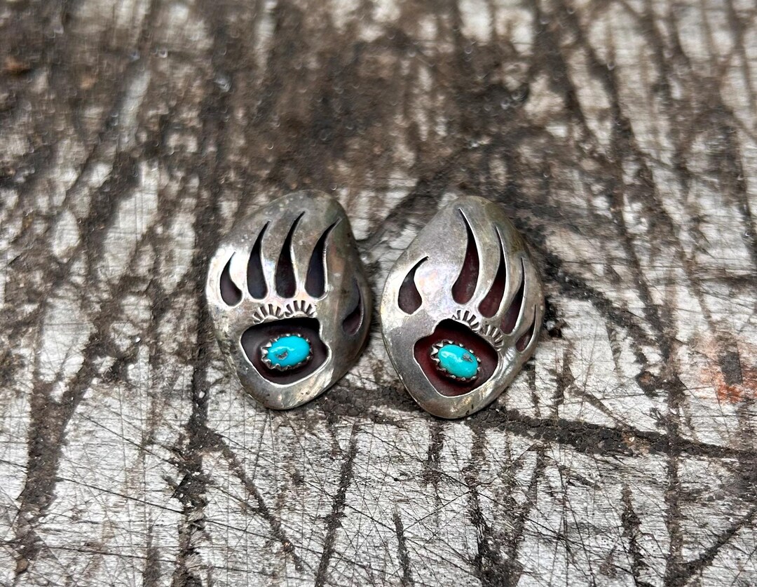 Vintage Navajo Bear Claw Stamped Sterling Stud Earrings - Etsy