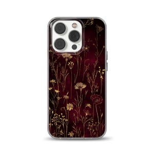 Wildflower Burgund Handyhülle Gold Floral passend für iPhone 12 Pro, iPhone 16+, Samsung S24, A53, S21, S23 Ultra, Google Pixel 9, 6A