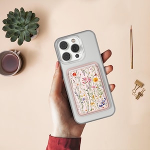 Cartera Magsafe con diseño de margaritas y lavanda, tarjetero magnético con diseño de flores silvestres, compatible con iPhone 16, iPhone 14, iPhone 13 Pro, 12 Mag Safe