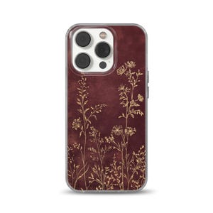 Étui de téléphone Wild Grasses à l'aneth, couleur bordeaux, pour iPhone 16e, 14, 13, 12, 11, SE, Samsung S25 Edge, A15, S21, S23, Pixel 9A, 8 Pro