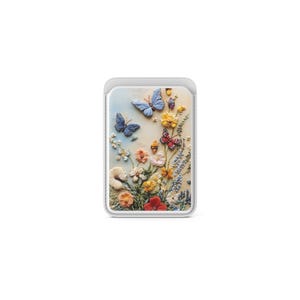 Cartera Magsafe con bordado de flores, tarjetero magnético con diseño de mariposas, compatible con iPhone 16, iPhone 14, iPhone 13 Pro, 12 MagSafe