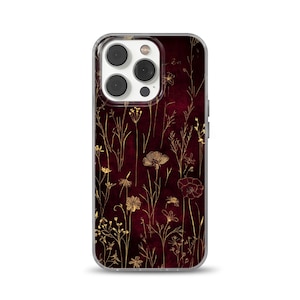 Coque de portable bleuets à l'aneth, couleur bordeaux pour iPhone 16e, 14, 13, 12, 11, SE, Samsung S25 Edge, A15, S21, S23, Pixel 9A, 8 Pro