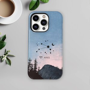 Aries Star Sign Phone Case Aries Horoscope Sign Cover fits iPhone 16, 15, 13, 12, Samsung S25, A54, S21, S23 Ultra, Google pixel 9, 7A