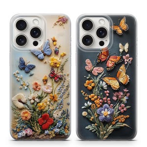 Vintage Schmetterling Handyhülle bestickte Handyhülle passend für iPhone 12 Pro, iPhone 16+, Samsung S24, A53, S21, S23 Ultra, Google Pixel 9, 6A