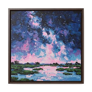 Impresión artística de paisaje de pantano - Arte mural de noche estrellada - Impresión de lienzo cuadrado - Póster de cielo nocturno - Decoración del hogar