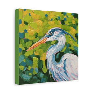 Impresión enmarcada de una garza – Arte de aves en lienzo – Póster de naturaleza – Decoración de pared de garzas – Impresión de vida silvestre – Arte para sala de estar
